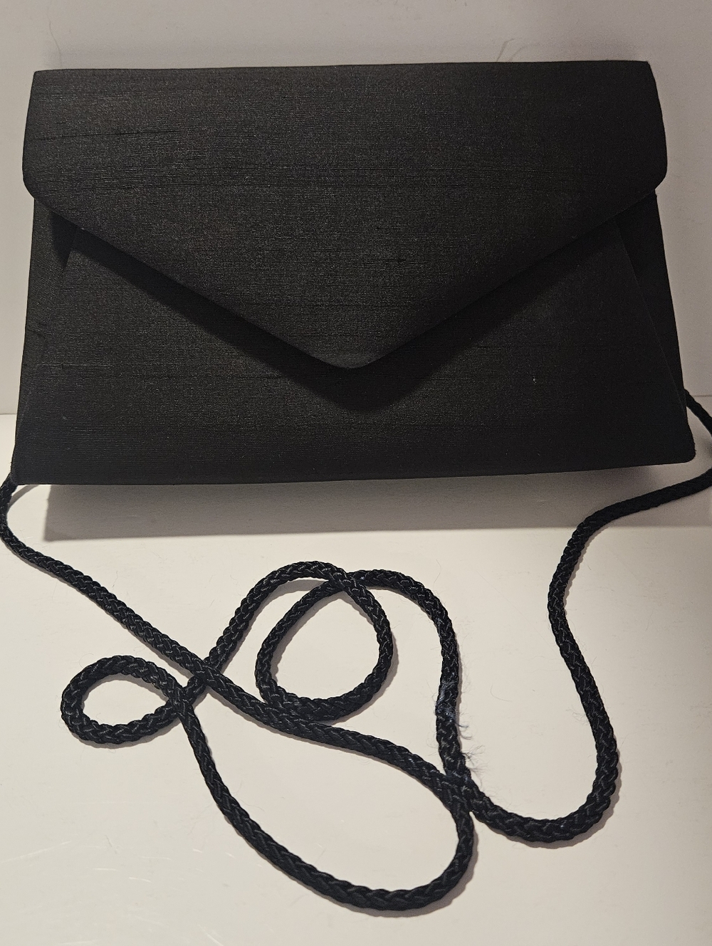 Valerie Stevens Black Clutch Crossbody Purse Handbag with Fabric Shoulder Strap